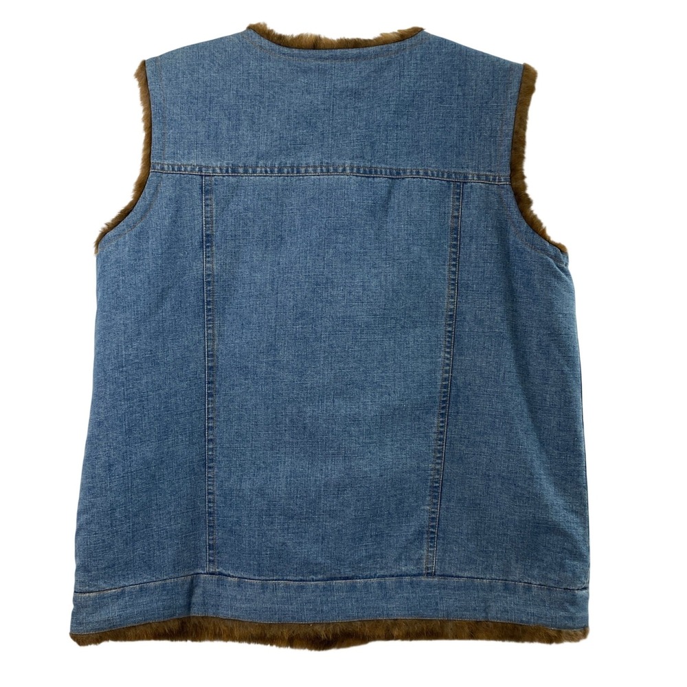 Denim & Co Reversible Vest Women Medium Denim Brown Faux Fur Indie Layering - Picture 2 of 11